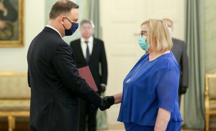 Andrzej Duda i Małgorzata Manowska podczas ceremonii wręczenia aktu powołania na I Prezesa SN