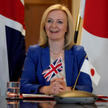 Brytyjska sekretarz ds. handlu Liz Truss podczas konferencji prasowej