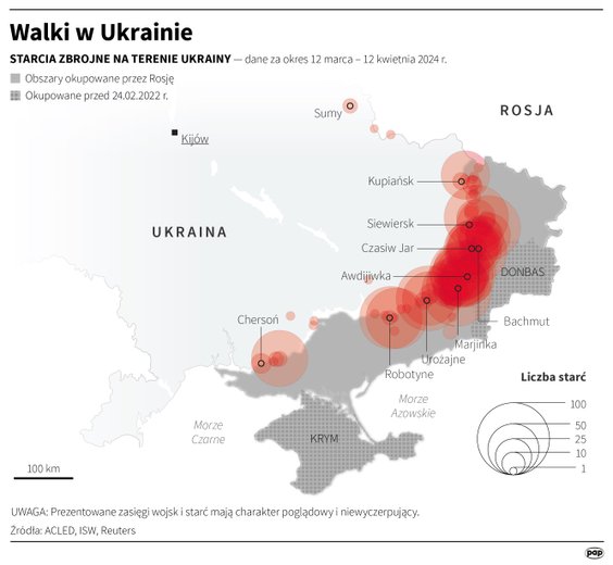 Starcia zbrojne na Ukrainie między 12 marca a 12 kwietnia (Infografika)