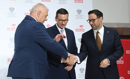 14 lipca 2020 roku. Premier Mateusz Morawiecki (C), wicepremier, minister aktywów państwowych Jacek 
