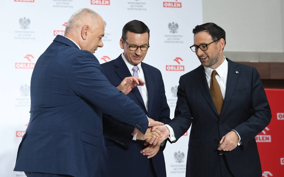 14 lipca 2020 roku. Premier Mateusz Morawiecki (C), wicepremier, minister aktywów państwowych Jacek 