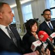 Poseł PiS Paweł Hreniak, wicerzecznik PiS Urszula Rusecka oraz rzecznik Prawa i Sprawiedliwości Rado