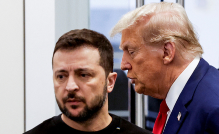 Prezydent Ukrainy Wołodymyr Zełenski i Donald Trump, były prezydent USA, kandydat republikanów w teg