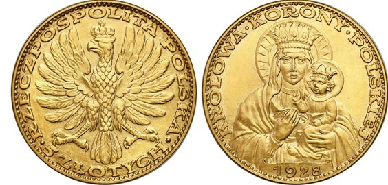 Prywatnie wybita moneta z wizerunkiem Matki Boskiej.