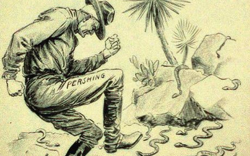 Gen. Pershing i meksykańskie grzechotniki, karykatura na niepowodzenia interwencji amerykańskiej w M