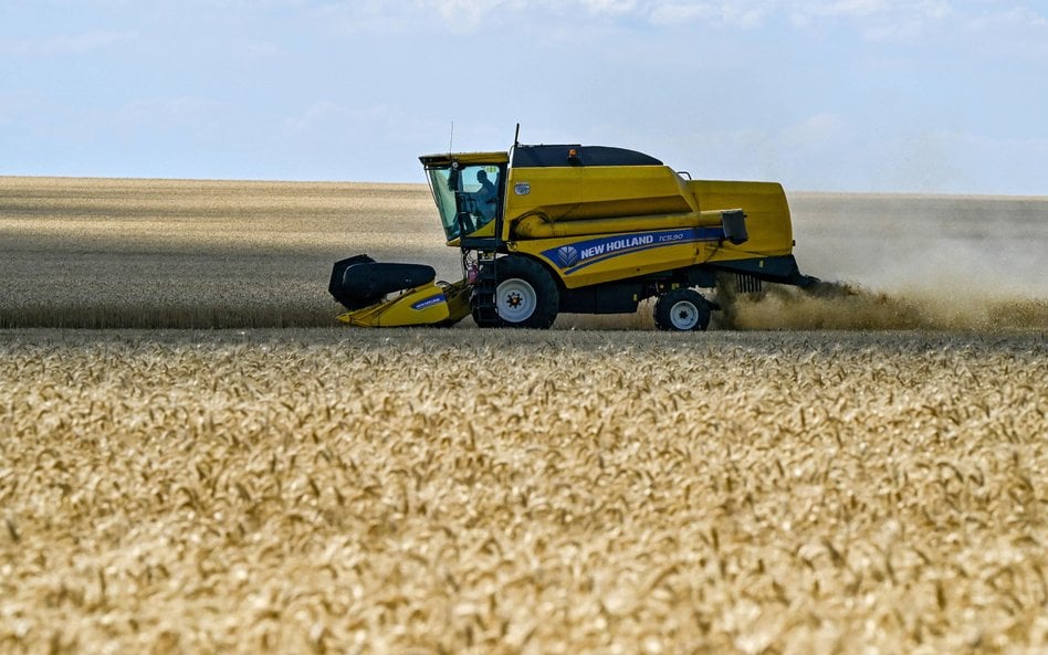 Zbiór pszenicy ozimej na polu w obwodzie zaporoskim na południowym wschodzie Ukrainy