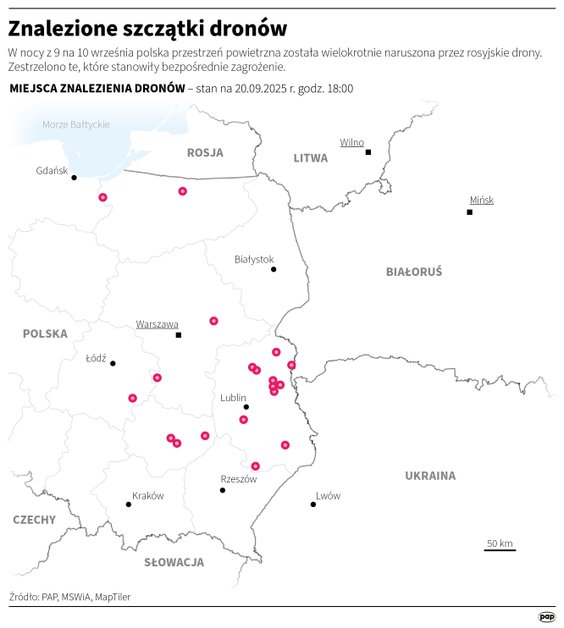 Gdzie w Polsce znaleziono szczątki rosyjskich dronów?