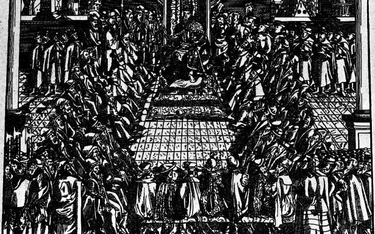 Sejm lubelski, 1569: Zygmunt August na tronie, senatorowie na ławach, panowie szlachta wkoło
