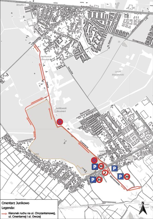 Wszystkich Świętych: Zmiany w organizacji ruchu w okolicach cmentarza na Junikowie / źródło: ZDM Poz