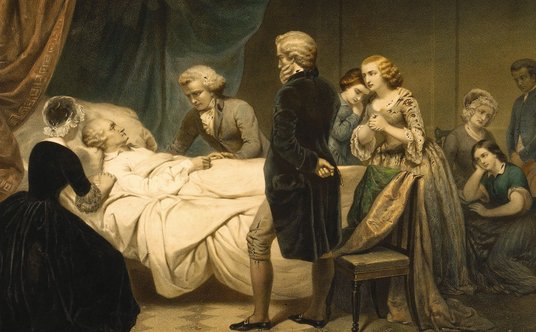 „Jerzy Waszyngton na łożu śmierci”, obraz Juniusa Brutusa Stearnsa z 1851 r.