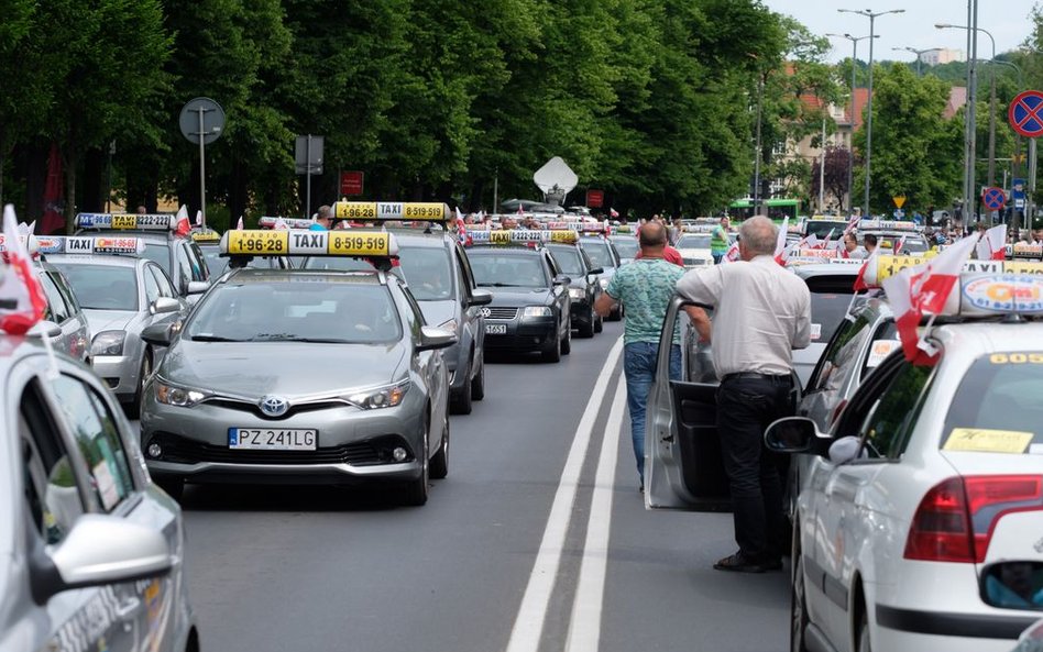 Protest taksówkarzy w Poznaniu