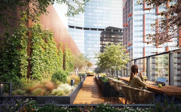 Na dziesiątym piętrze zaplanowano zielony taras o powierzchni 550 mkw., dostępny dla użytkowników bu
