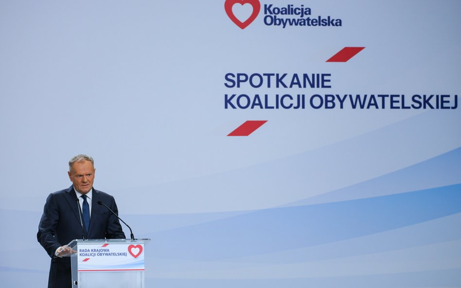 Premier Donald Tusk na Radzie Krajowej Koalicji Obywatelskiej w Warszawie.