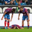 Radość zawodników Rakowa (od lewej: Mateusz Wdowiak, Fabian Piasecki i Patryk Kun) z gola w meczu z 