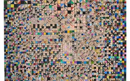 Mateusz Szczypiński, Krzyżówka, 2015, collage, olej, płótno, 46 x 38 cm