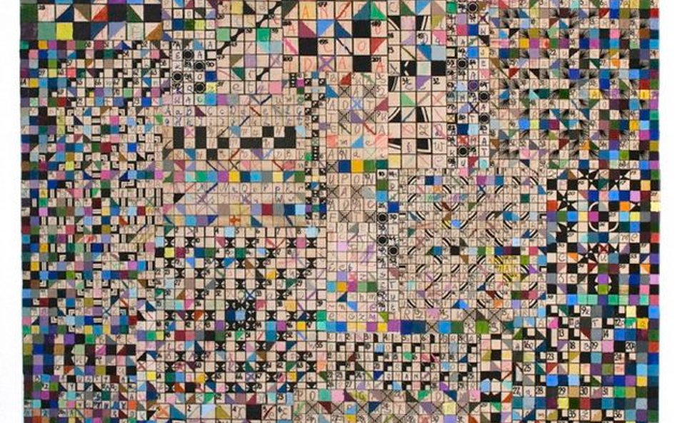 Mateusz Szczypiński, Krzyżówka, 2015, collage, olej, płótno, 46 x 38 cm