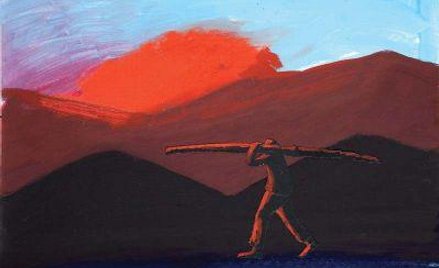 Jarosław Modzelewski (ur. 1955 r., Warszawa) Niosący ścięte drzewo VII, 2006 r. tempera/papier, 50 x