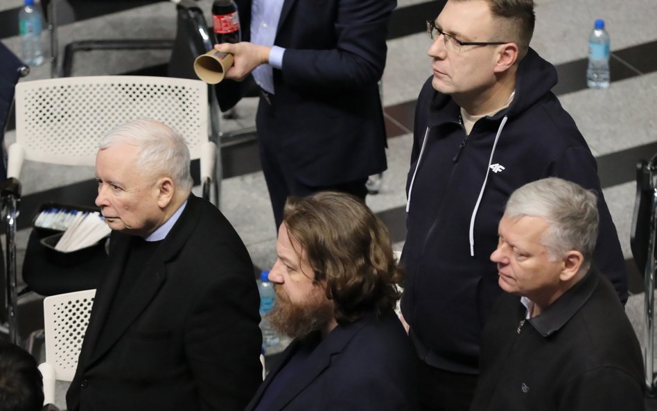 Prezes Prawa i Sprawiedliwości Jarosław Kaczyński, były już prezes zarządu TVP Mateusz Matyszkowicz 