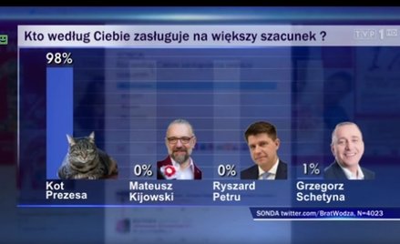 "Wiadomości" przedstawiły sondę z Twittera. Kot prezesa z większym szacunkiem niż opozycja