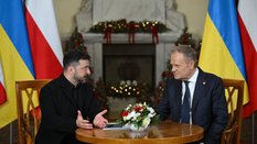 Prezydent Ukrainy Wołodymyr Zełenski premier Donald Tusk podczas spotkania w Kancelarii Prezesa Rady