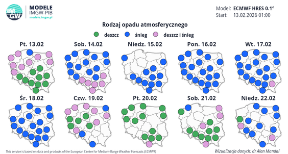 W prognozie pogody na najbliższe dni widać opady śniegu