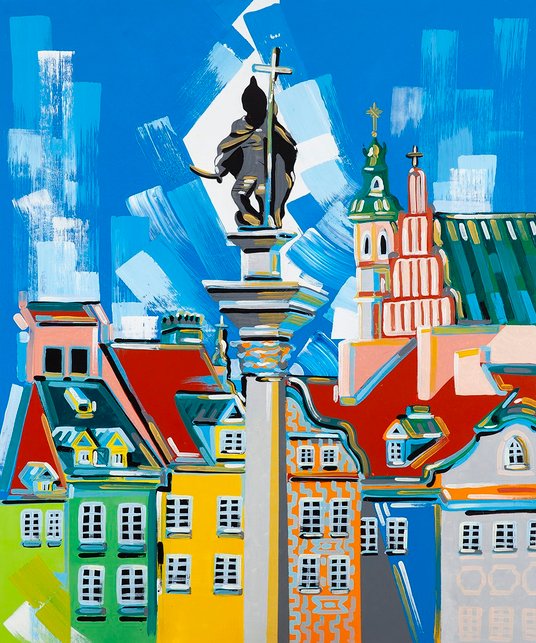 Damian Lisiewski namalował „Plac Zamkowy” w radosnych kolorach.