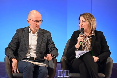 Izabela Olszewska, członkini zarządu Giełda Papierów Wartościowych i Michał Masłowski, wiceprezes za