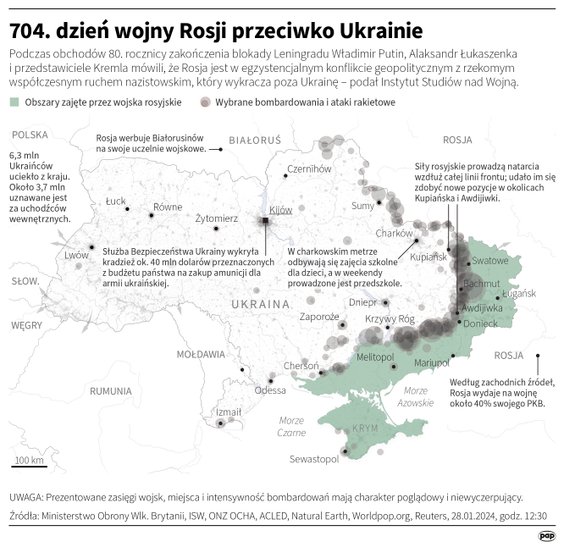Tak wyglądała sytuacja na froncie w 704. dniu wojny Rosji z Ukrainą