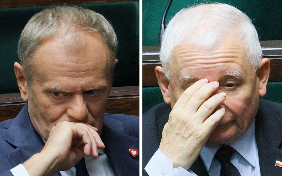 Premier RP, przewodniczący Platformy Obywatelskiej Donald Tusk oraz prezes PiS Jarosław Kaczyński