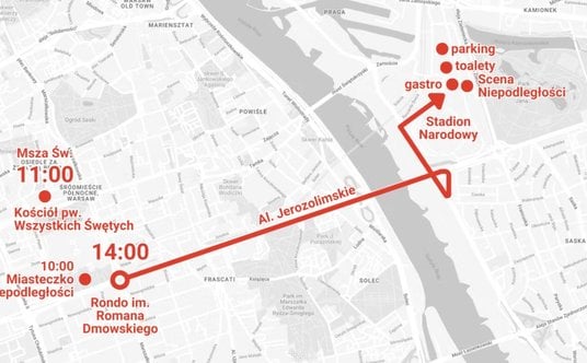 Trasa Marszu Niepodległości 2024