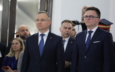 Prezydent Andrzej Duda wraz marszałkiem Sejmu Szymonem Hołownią