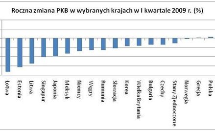 Roczna zmiana PKB w wybranych krajach w I kwartale 2009