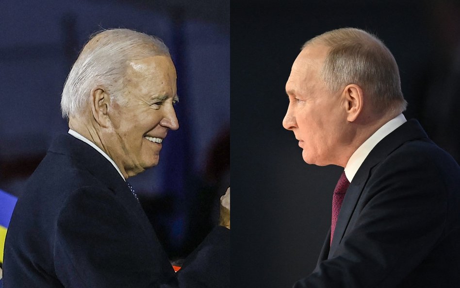 Joe Biden i Władimir Putin w czasie swoich wtorkowych przemówień