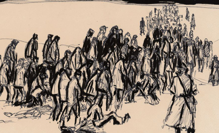 Marsz śmierci więźniów Stutthof. Część z nich ocalała tylko dzięki napotkanym w drodze Polakom