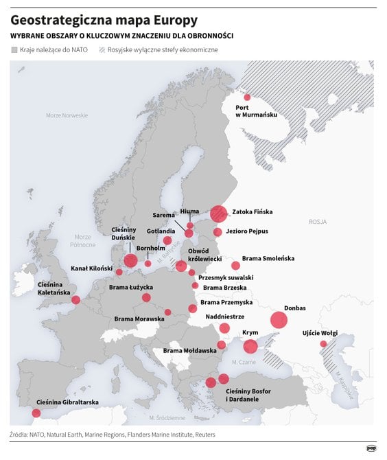 Geostrategiczna mapa Europy. Wybrane obszary o kluczowym znaczeniu dla obronności