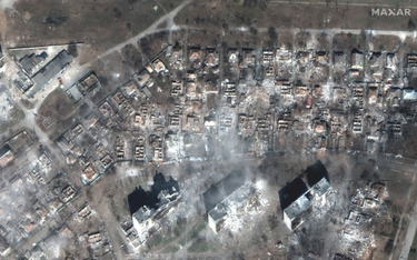Zniszczone budynki w Mariupolu, zdjęcie satelitarne z 29 marca