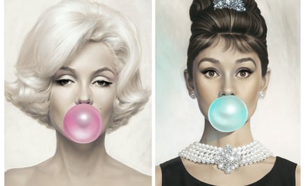 Prace Michaela Moebiusa zatytułowane „Marilyn Monroe Bubblegum” i „Audrey Hepburn Bubblegum”.