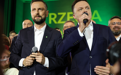 Wybory parlamentarne 2023. Liderzy Trzeciej Drogi Szymon Hołownia i Władysław Kosiniak-Kamysz w szta
