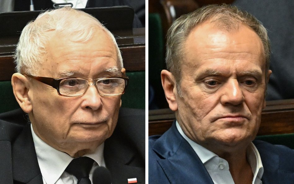 Prezes PiS Jarosław Kaczyński i przewodniczący PO, premier RP Donald Tusk