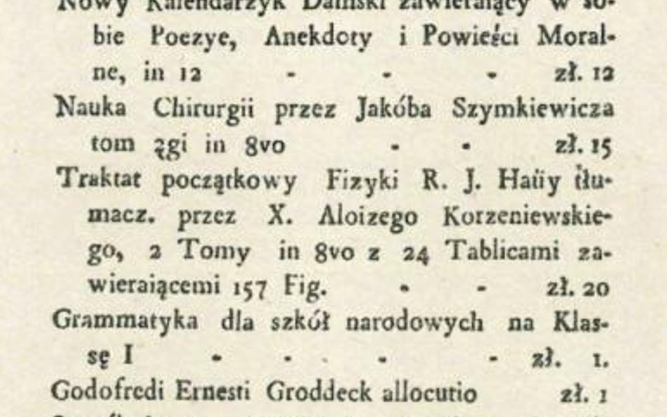Ogłoszenie zamieszczone na ostatnich stronach książki Jędrzeja Śniadeckiego „Początki chemii dla uży