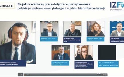 Na zdjęciu uczestnicy debaty o pracach dotyczących porządkowania polskiego systemu emerytal­nego.