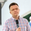 Lider Polski 2050 Szymon Hołownia podczas spotkania z mieszkańcami Łodzi
