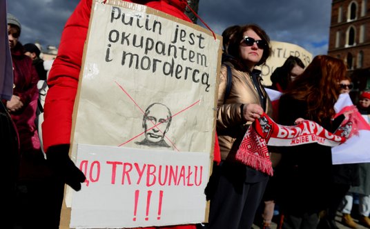 Proukraińska demonstracja w Krakowie kilka dni po wybuchu wojny