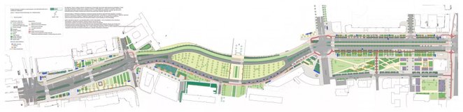 Docelowy plan zazielenionej Marszałkowskiej na odcinku od Placu Bankowego do ulicy Świętkorzyskiej