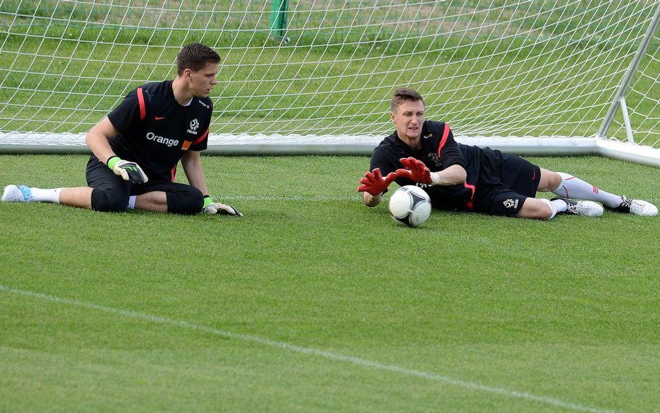 Wojciech Szczęsny i Przemysław Tytoń na treningu