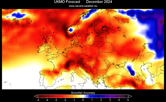 Model prognozowania UKMO nie przewiduje grudniowych opadów śniegu powyżej średnich norm