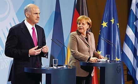 Georgios Papandreu, premier Grecji, starał się w piątek o poparcie Angeli Merkel, kanclerz Niemiec