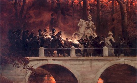 Wojciech Kossak, Starcie belwederczyków z kirasjerami rosyjskimi na moście w Łazienkach