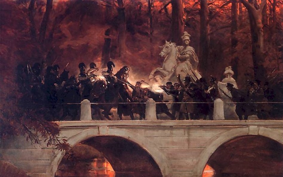 Wojciech Kossak, Starcie belwederczyków z kirasjerami rosyjskimi na moście w Łazienkach