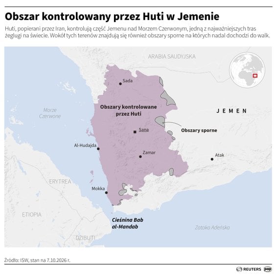Obszar kontrolowany przez Hutich w Jemenie